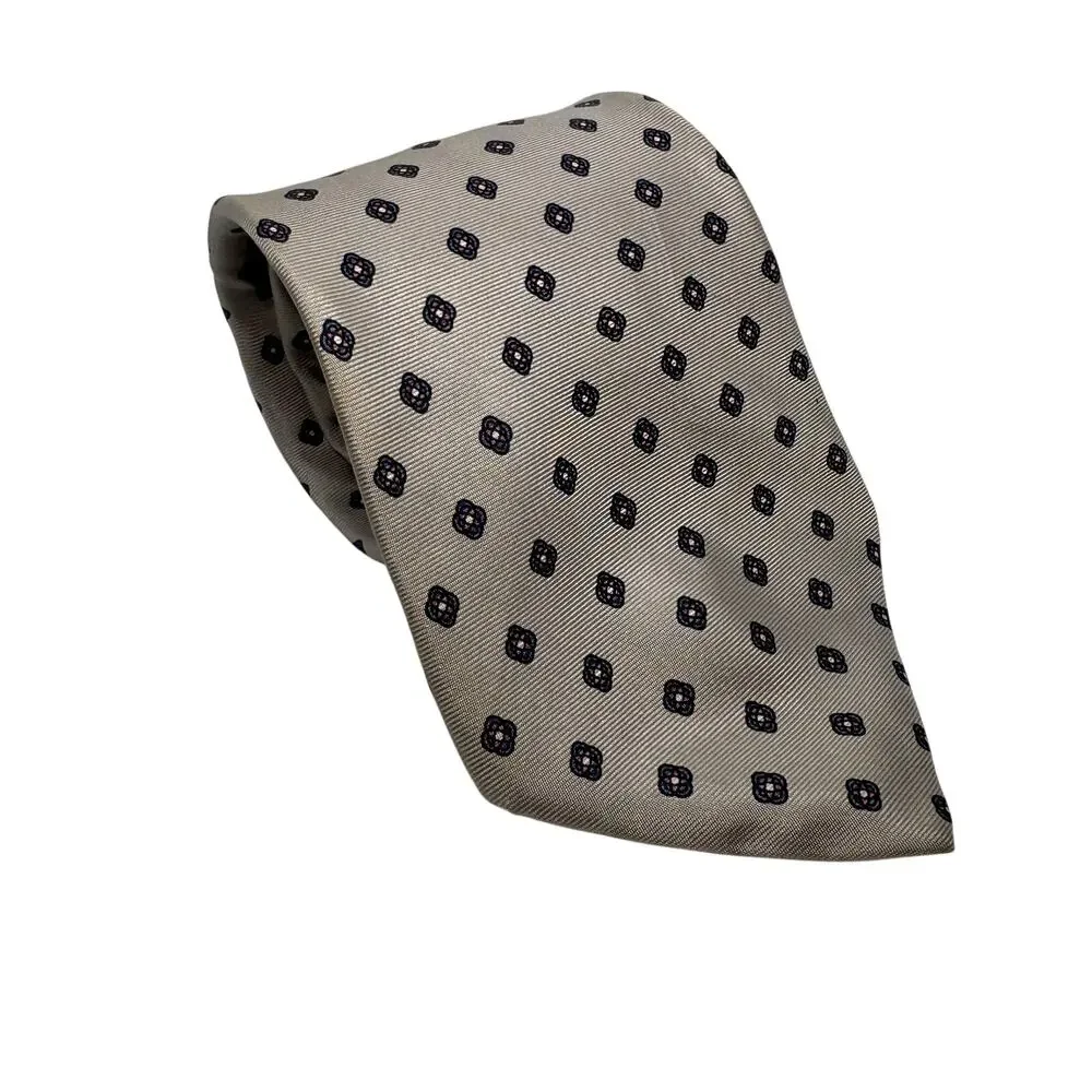G. Galvani Men's Tie 100% Silk Beige Navy Foulard Medallion Made In Italy